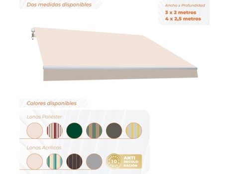 Toldo Manual Completo SMARTSUN Lona de Poliéster (Cru - 4x2,5m)