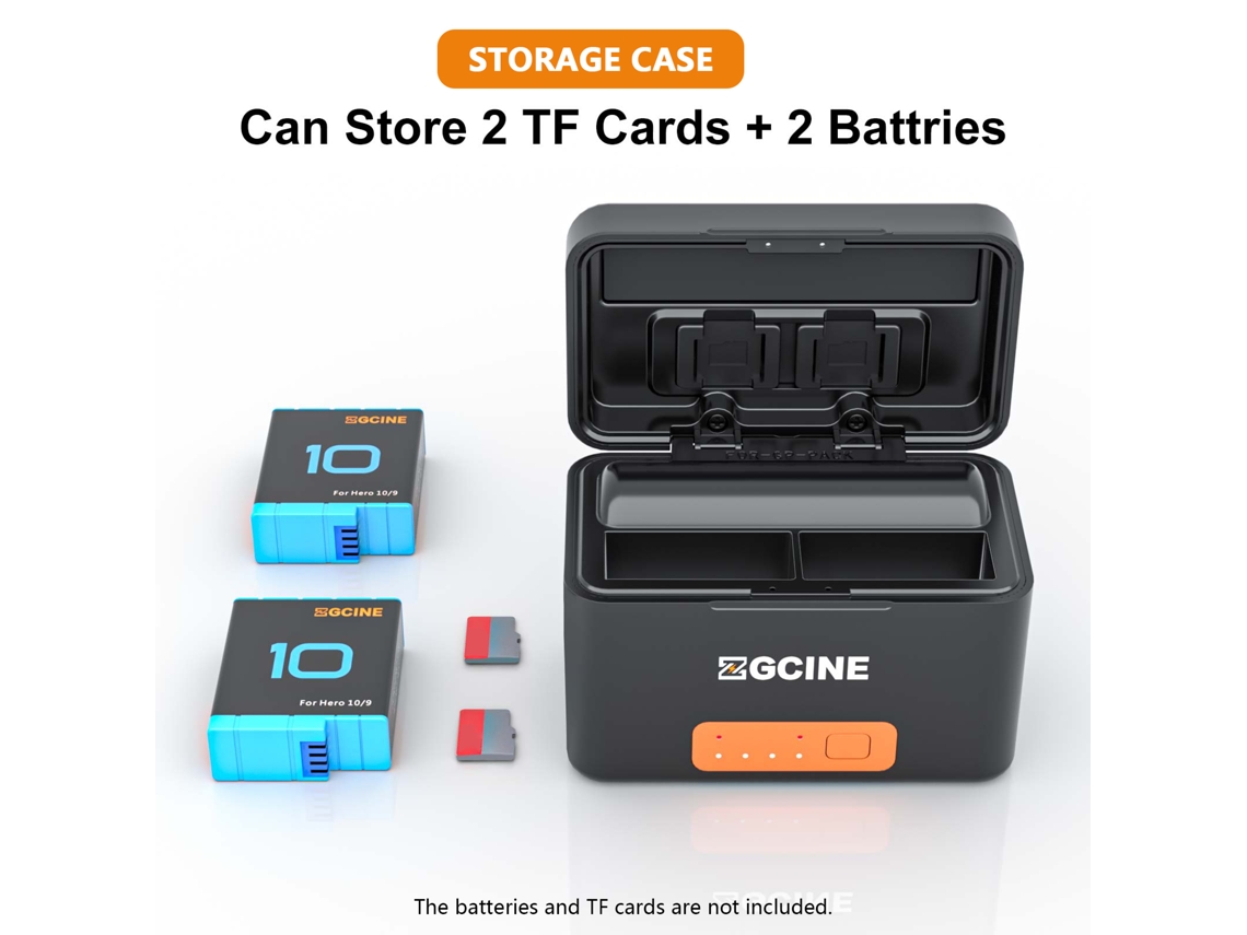 Carregador Portátil De Bateria Zgcine Ps-g10 5200mah Para Gopro Hero 10 9 8 7 6 5 Com Type-c E Carregamento Duplo Rápido