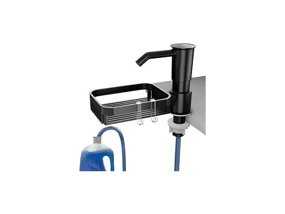 Porta Esponja Com Dispensador De Detergente Integrado Para Talheres E Acessórios, Líquido De Lavar Loiça, Sabonete, Tubo De Extensão, Preto