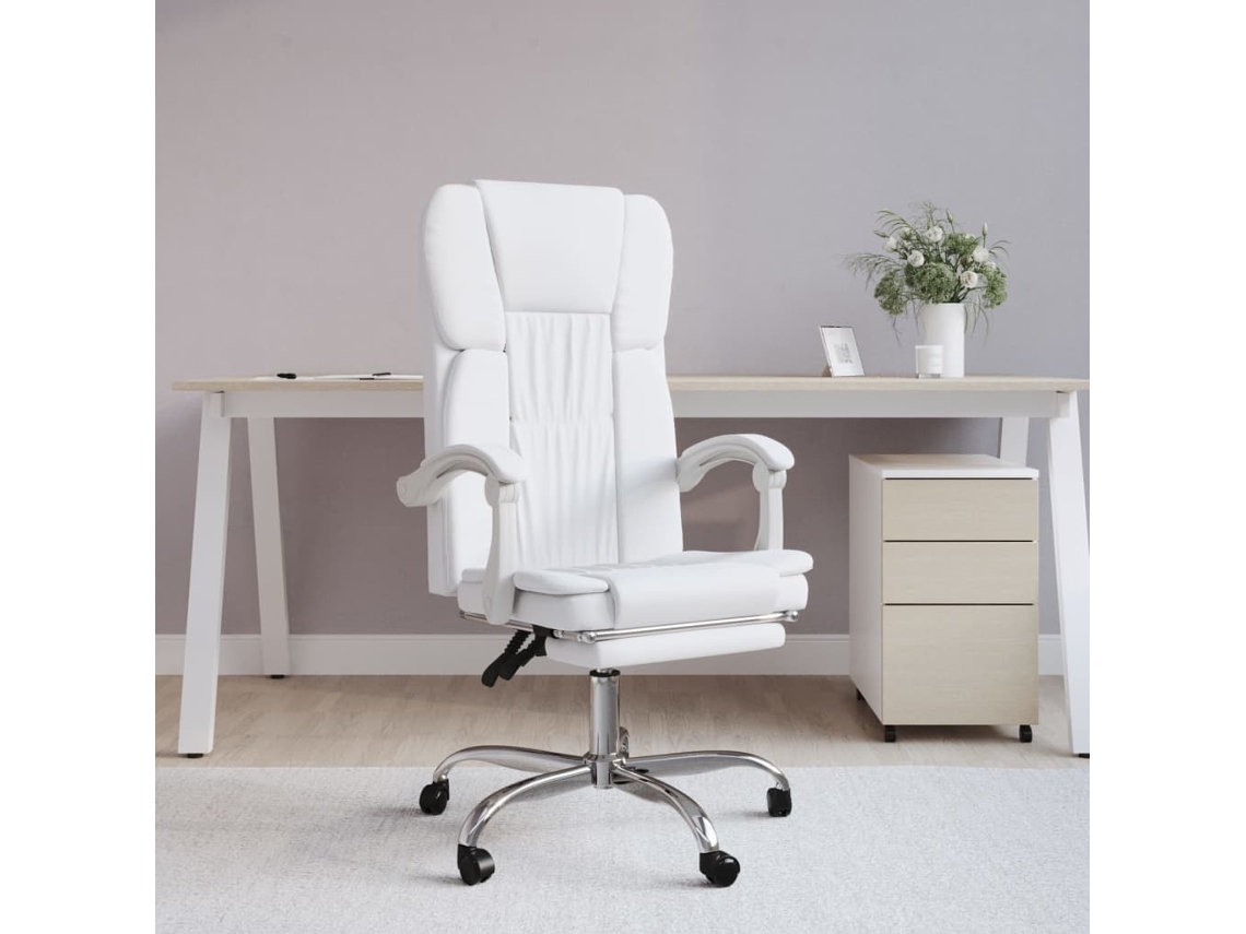 vidaXL Cadeira de escritório reclinável couro artificial branco