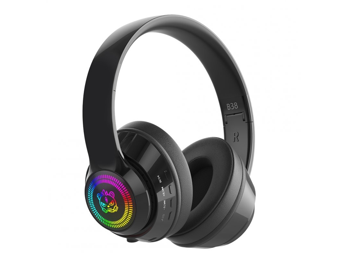 Auscultadores Bluetooth Montados na Cabeça Hd Redução de Ruído Subwoofer Sem Fio Luminous Gaming Preto Piano