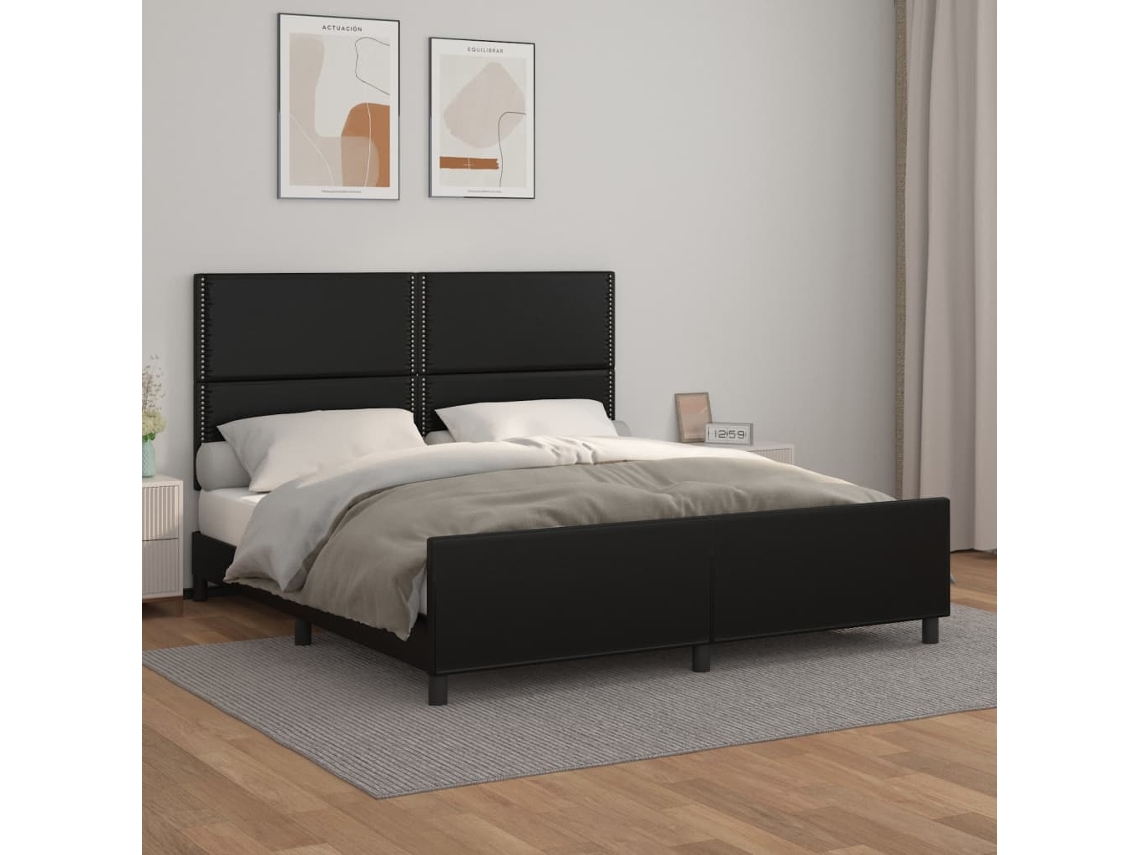 Vidaxl Estrutura De Cama C/ Cabeceira 180x200cm Couro Artificial Preto