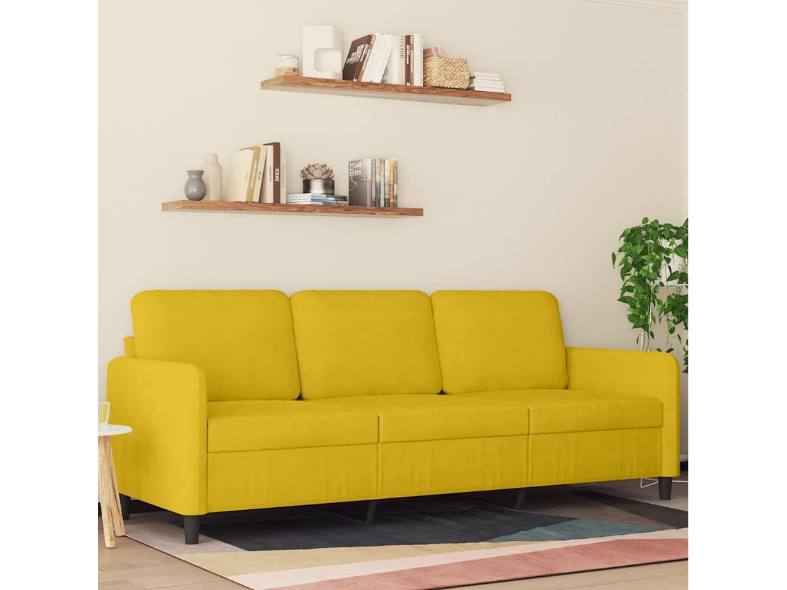 Vidaxl Sofá De 3 Lugares 180 Cm Veludo Amarelo
