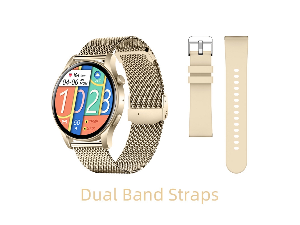 Smartwatch Bestvite Kc88 Fitness Feminino Com Tela Amoled De 1,43" E Função De Chamada, Monitor De Frequência Cardíaca E Pressão Arterial - Ouro