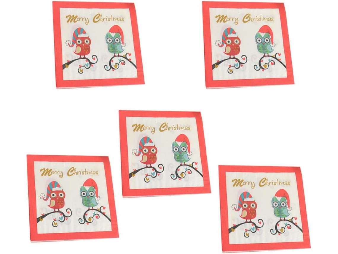 Conjunto Com 5 Guardanapos Estampados Com Corujas, 20 Folhas Cada.