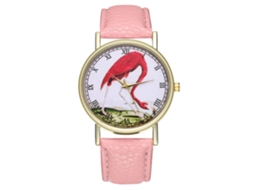 Relógio de pulso Zhoulianfa rosa, analógico, quartzo, com pulseira de couro.
