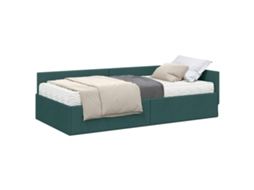 SYFAX™ Estrutura de Cama de Canto com Colchão 2 Pcs Verde Tecido