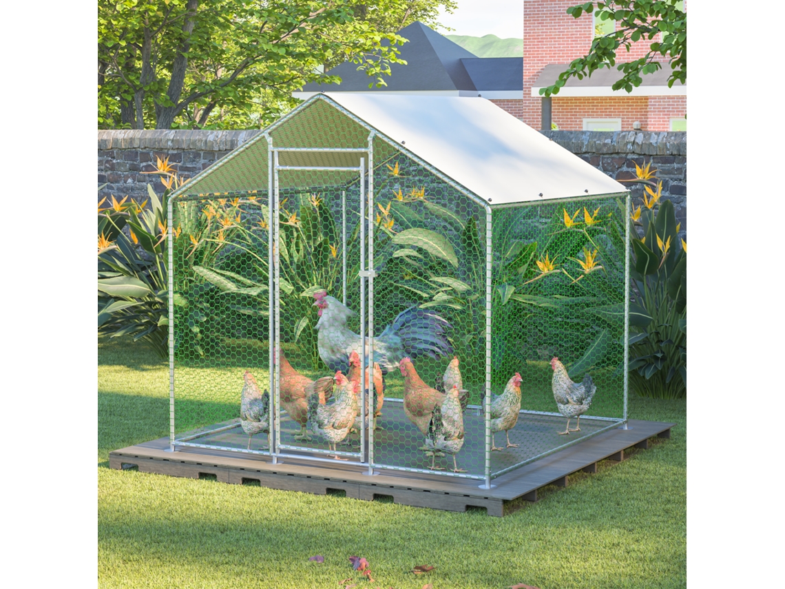 Galinheiro 2x2x2m Com Trava De Segurança E Lona Pe Impermeável. Cercado Metálico Para Galinhas, Coelhos E Outros Pequenos Animais.