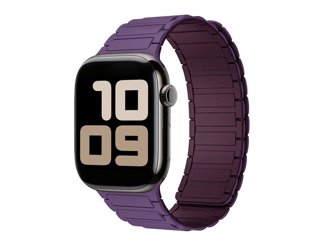 Pulseira magnética de silicone para Apple Watch série 11, estilo 2 peças com 3 contas, Nova Cor Ameixa Com Roxo