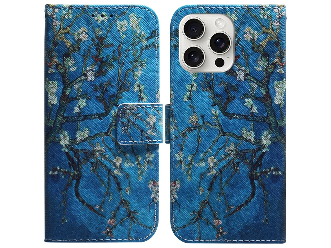 Capa Em Couro Pu Para Apple Iphone 16 Pro Max - Flores De Alperce