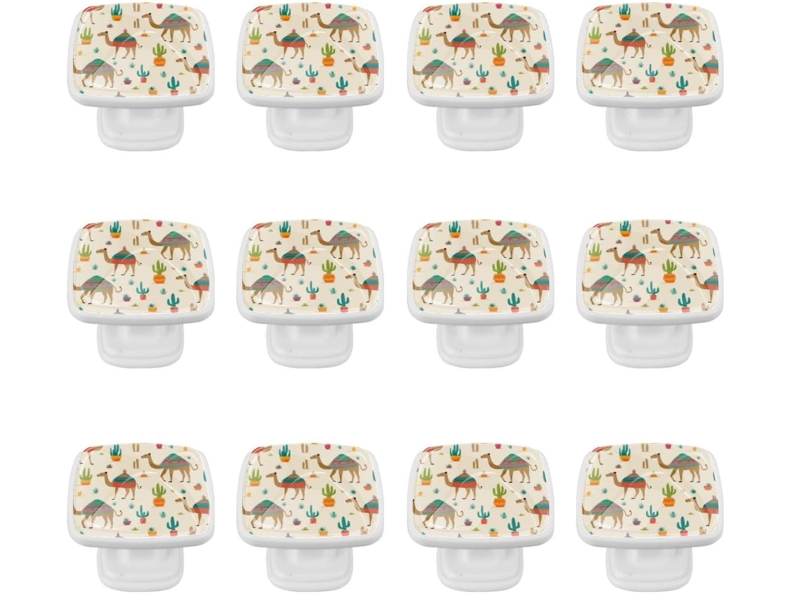Puxadores Quadrados Para Gavetas De Cômoda, Puxadores Para Armários De Cozinha, 12 Peças, Camelo E Cacto, Puxadores E