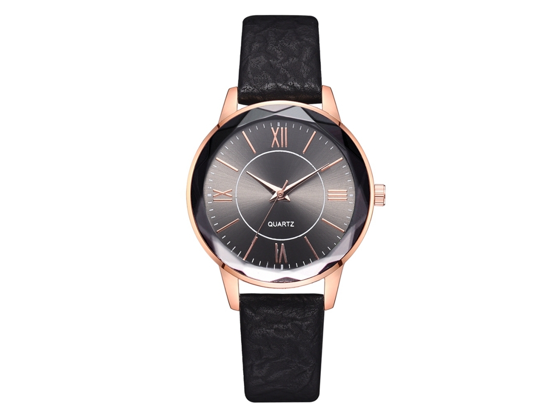 Relógio de Pulso Feminino Casual de Quartzo com Pulseira de Pu Cor Preta