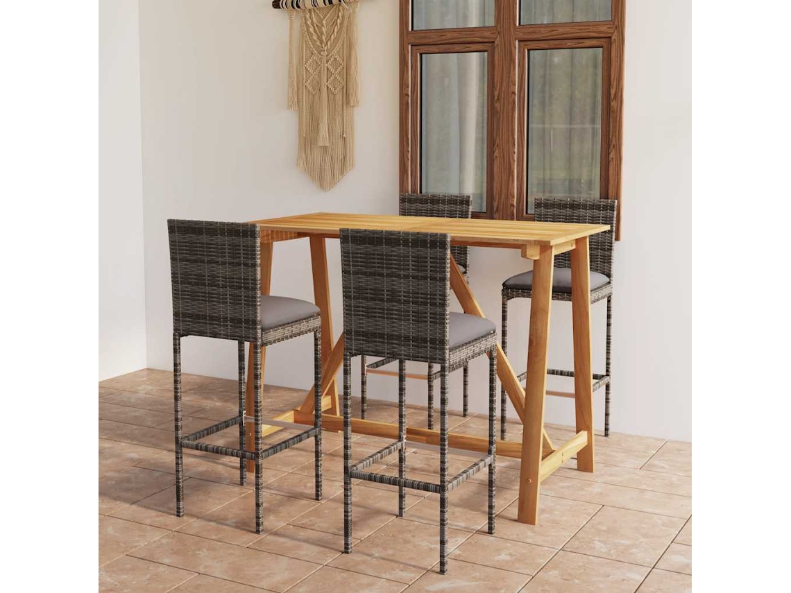 Vidaxl 5 Pcs Conjunto De Bar Para Jardim Com Almofadões Cinzento
