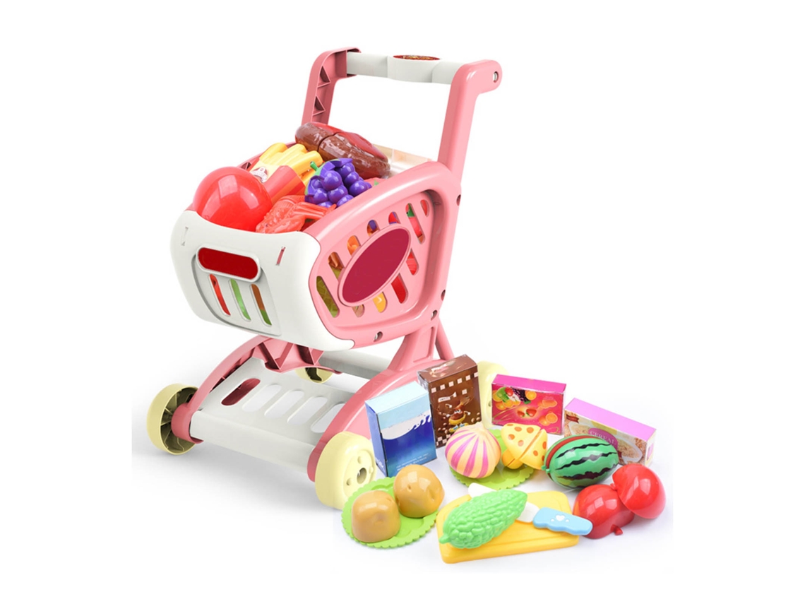 Mali conjunto de Carrinho de Compras para Crianças com Frutas Legumes Brinquedo Educativo Rosa