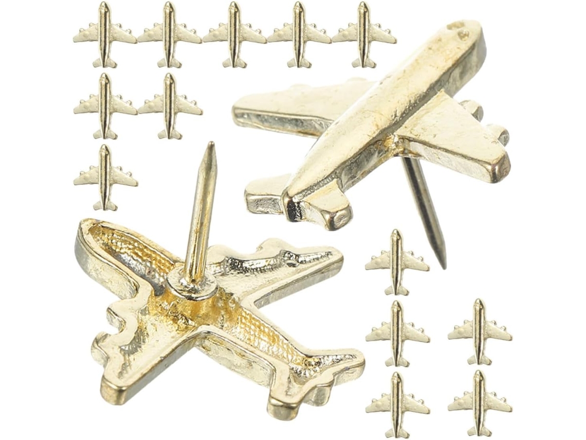 Tachinhas Multifuncionais De Metal, Em Formato De Avião, Douradas, 24 Unidades, Para Quadros De Cortiça E Recados Na