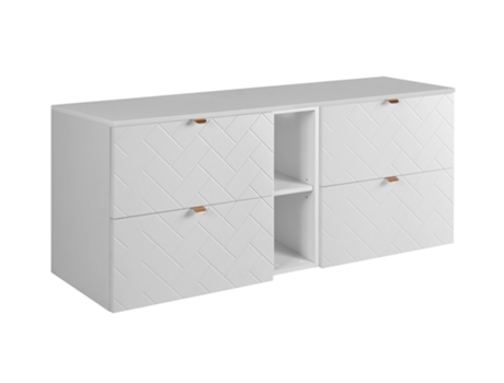 Móvel De Banheiro, Branco Com Puxador Dourado / Com Placa Superior, 140 X 57 X 46 Cm 3xe Living
