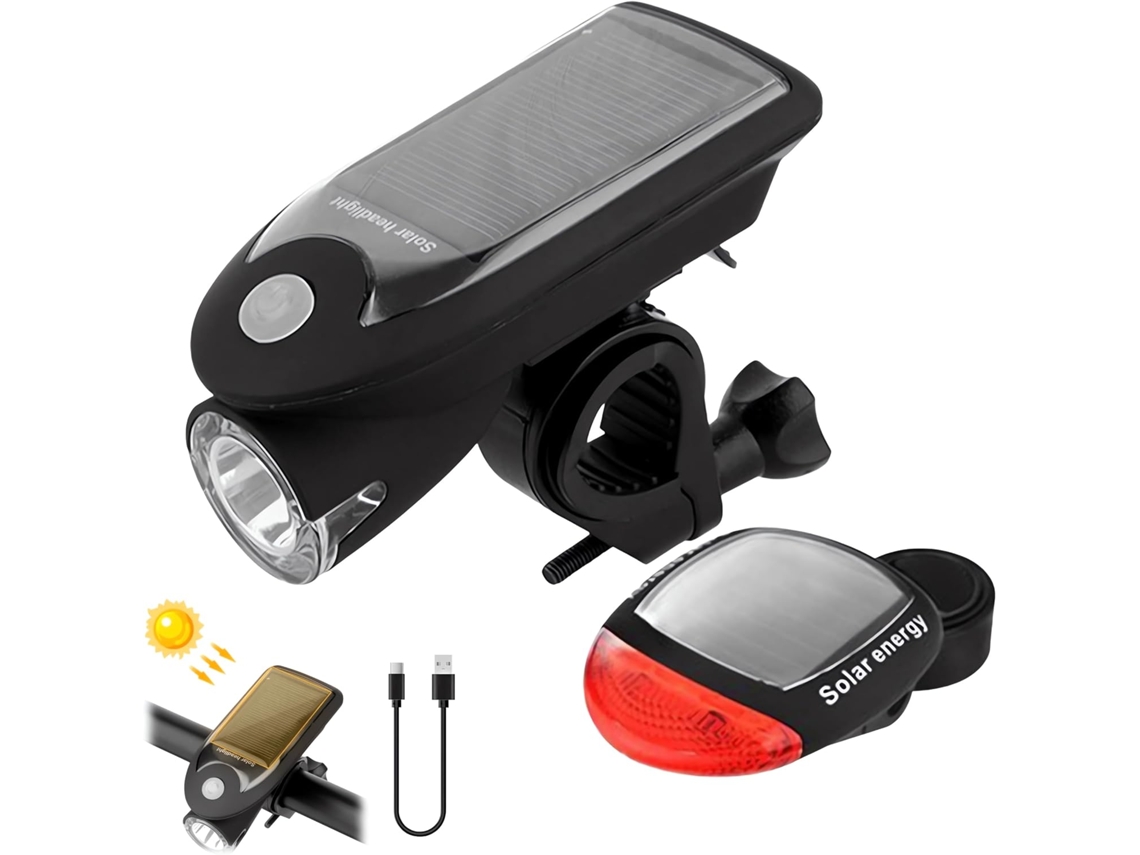 Conjunto De Luzes Solares Para Bicicleta, Dianteiras E Traseiras