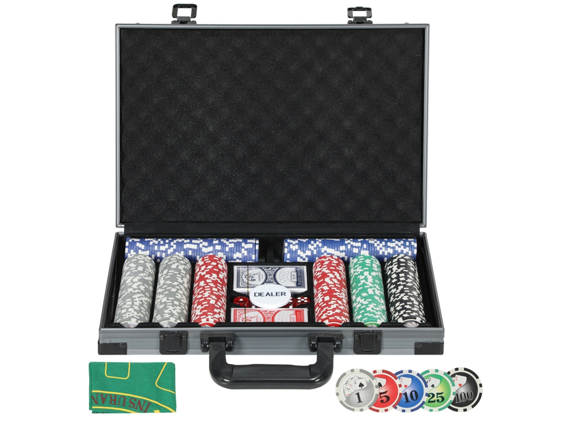 Mala De Pôquer Com 400 Plugs 2 Decks 5 Dados Tapete E Botão Dealer 39,5x28x8 Cm Cinza