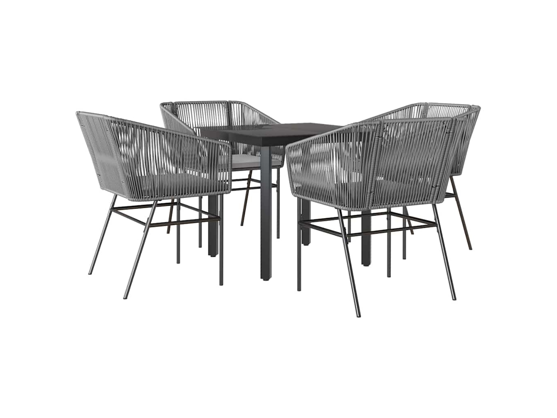 Conjunto de Jantar Jardim 5 Peças com Almofadas e Vidro Vime Cinzento Pe MAISON EXCLUSIVE
