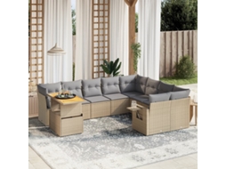 Vidaxl 10 Pcs Conjunto de Sofás P/ Jardim com Almofadões Vime Pe Bege