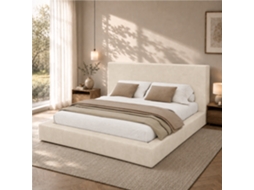 Cama Estofada Chenille Bege 180x200 Cm