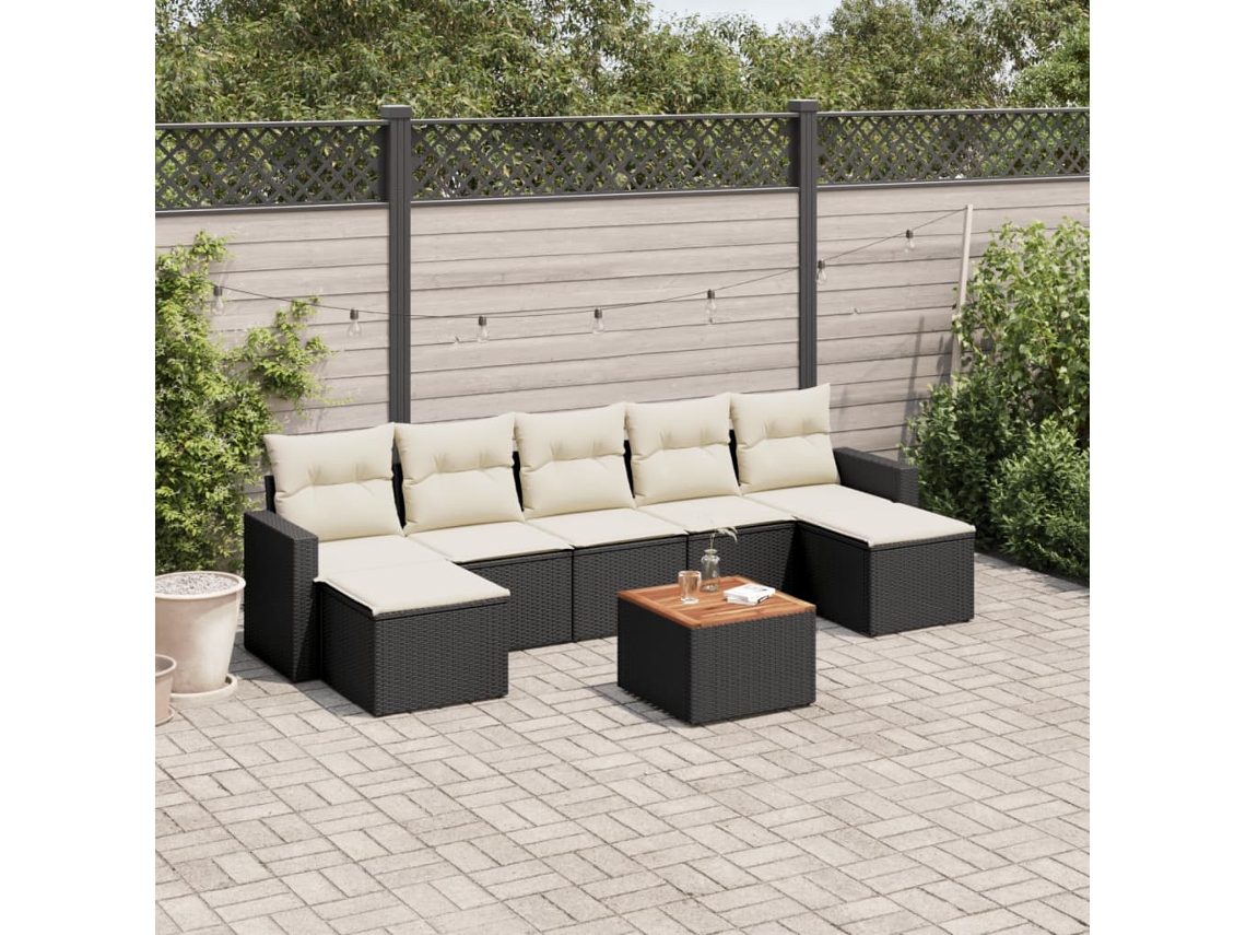Vidaxl 8 Pcs Conjunto Sofás De Jardim Com Almofadões Vime Pe Preto