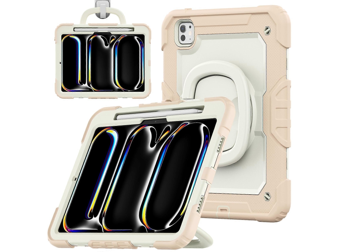 Capa Hengrongshen para iPad Pro 11 polegadas, capa com suporte, compartimento para caneta e alça de ombro, bege e ouro rosa (2024)