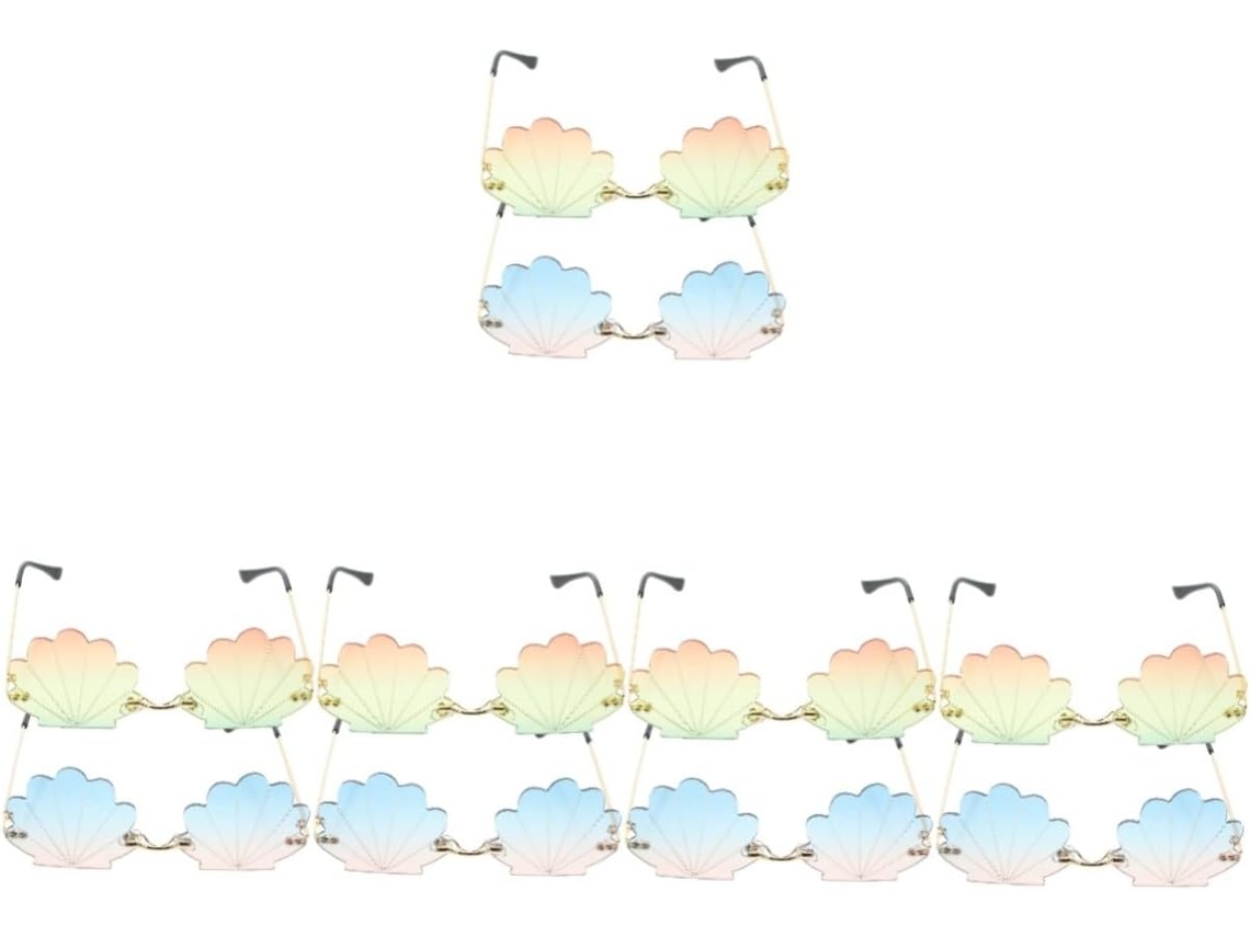 Conjunto De 5 Óculos De Sol Sem Aro Em Formato De Concha, Para Mulheres E Homens, Estilosos E Coloridos.