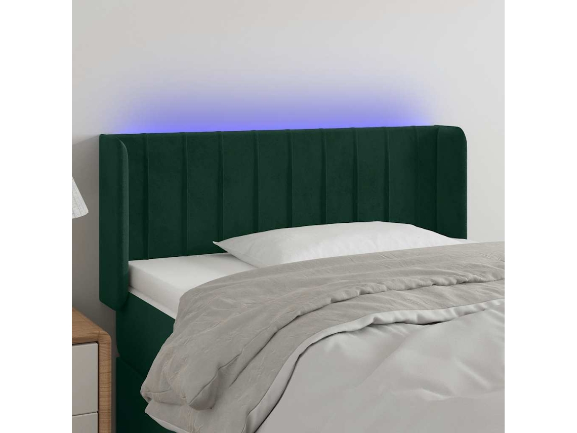 Vidaxl Cabeceira Cama C/ Luzes Led Veludo 103x16x78/88 Cm Verde-escuro