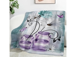 Conjunto de Manta com Estampa Margaridas Borboletas e Roxa 180x200 Cm Multifuncional Macia Aconchegante em Fla