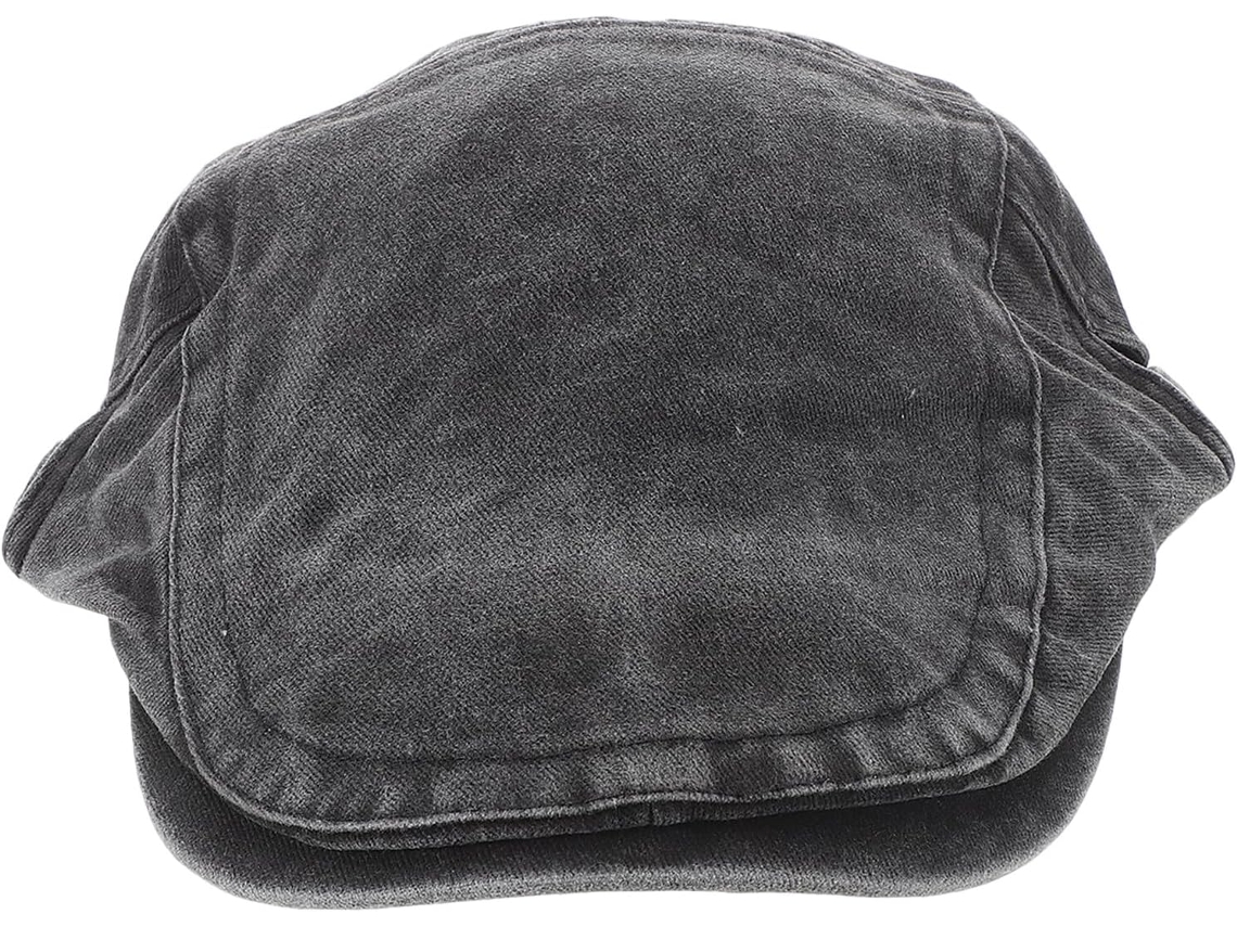 Boné Unissex Vintage Preto Lavado, Estilo Inglês, Tamanho Único, Boné Plano Da Moda