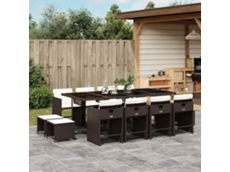 Vidaxl 13 Pcs Conjunto Jantar P/ Jardim C/ Almofadões Vime Pe Castanho