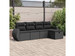 Vidaxl 5 Pcs Conjunto Sofás De Jardim Com Almofadões Vime Pe Preto