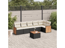 Vidaxl 7 Pcs Conjunto De Sofás P/ Jardim C/ Almofadões Vime Pe Preto