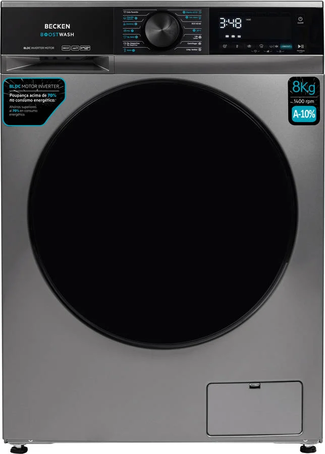 Máquina de Lavar Roupa BECKEN Boostwash BWM8812N (8 kg - 1400 rpm - Inox)