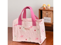 Bolsa Tote Listrada Rosa e Branca, Lona, Lancheira AQUAFORGE