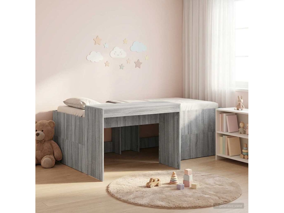 Vidaxl Cama Alta Para Crianças Com Mesa Sonoma Cinzento 90 X 200 Cm