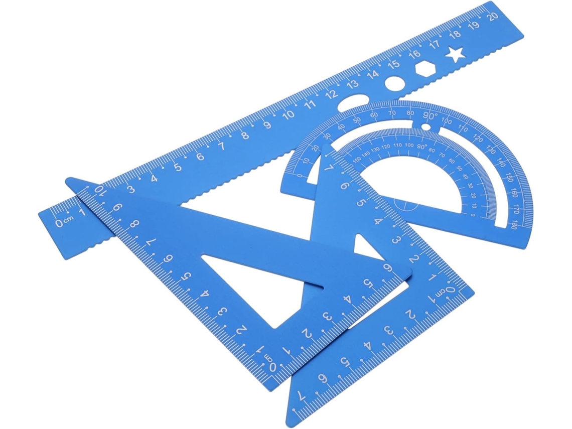 Conjunto De 4 Peças Ferramentas Desenho Escolar, Régua Triangular