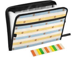 Pastas Expansíveis Amarelas Com Design Retrô Listrado, 13 Bolsos, Tamanho A4 Carta Com Fechamento Em Zíper, Pastas
