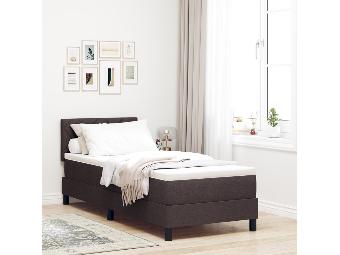 Cama Box Spring Com Colchão Led Castanho Escuro 80x200 Cm Tecido