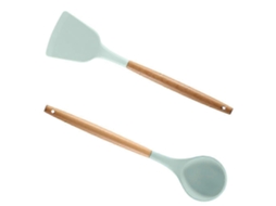 Conjunto De Utensílios De Cozinha De Silicone, Conjunto De 2 Utensílios De Cozinha Com Acabamento Em Madeira Db Aquaforge