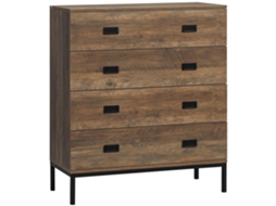 Cómoda 4 Gavetas Em Aglomerado E Metal Para Sala E Quarto, 80x39x95cm, Castanho