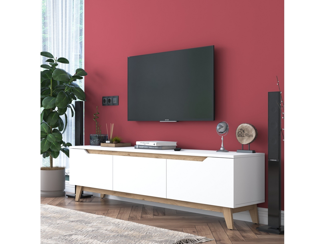 Móvel De Tv Oslo 180x48,6x35 Cm Branco E Nogueira Design Moderno Leva Me Contigo