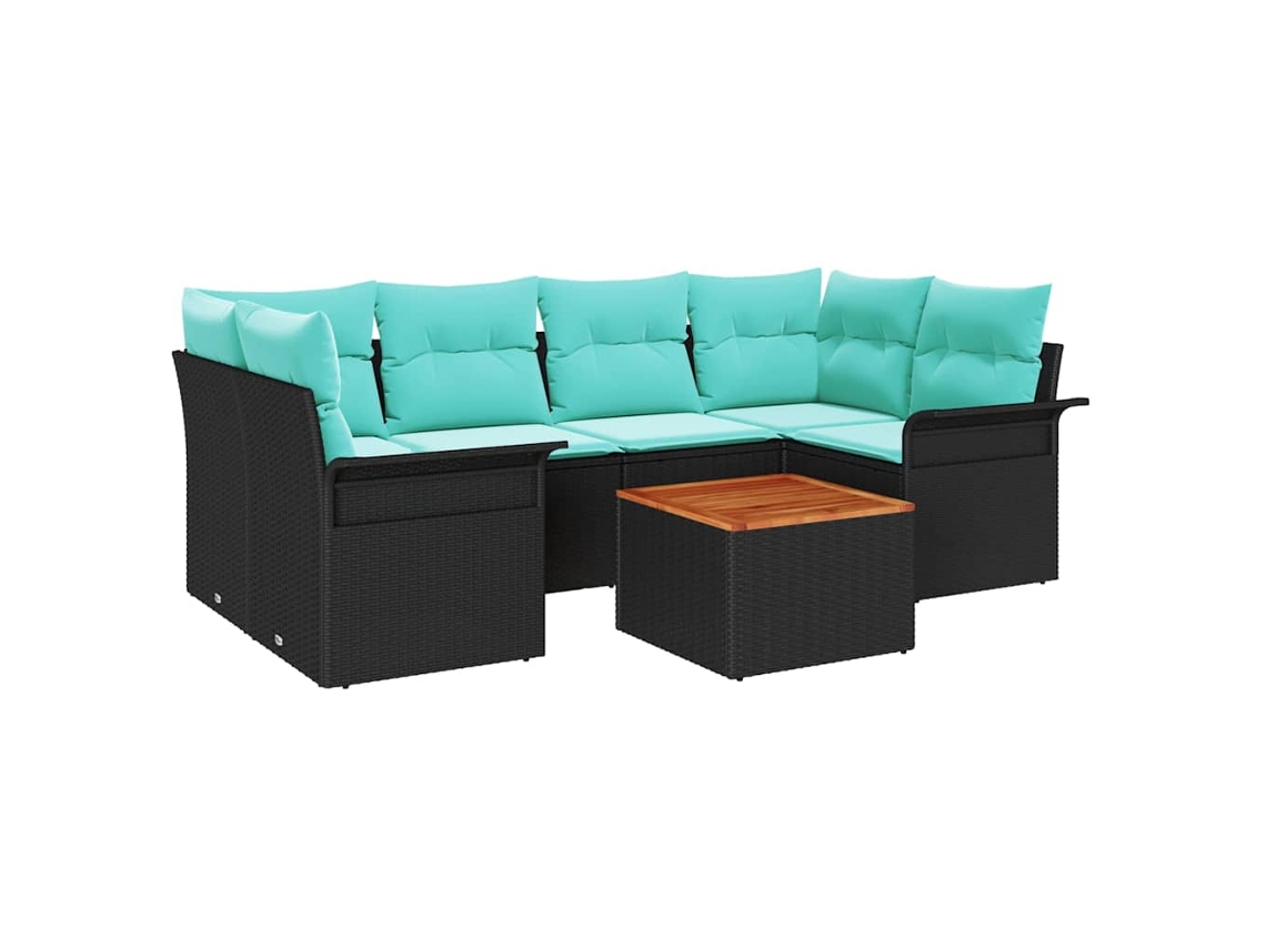 Maison Exclusive - Conjunto De Sofá De Jardim 7 Pcs Preto E Turquesa Vime Pe