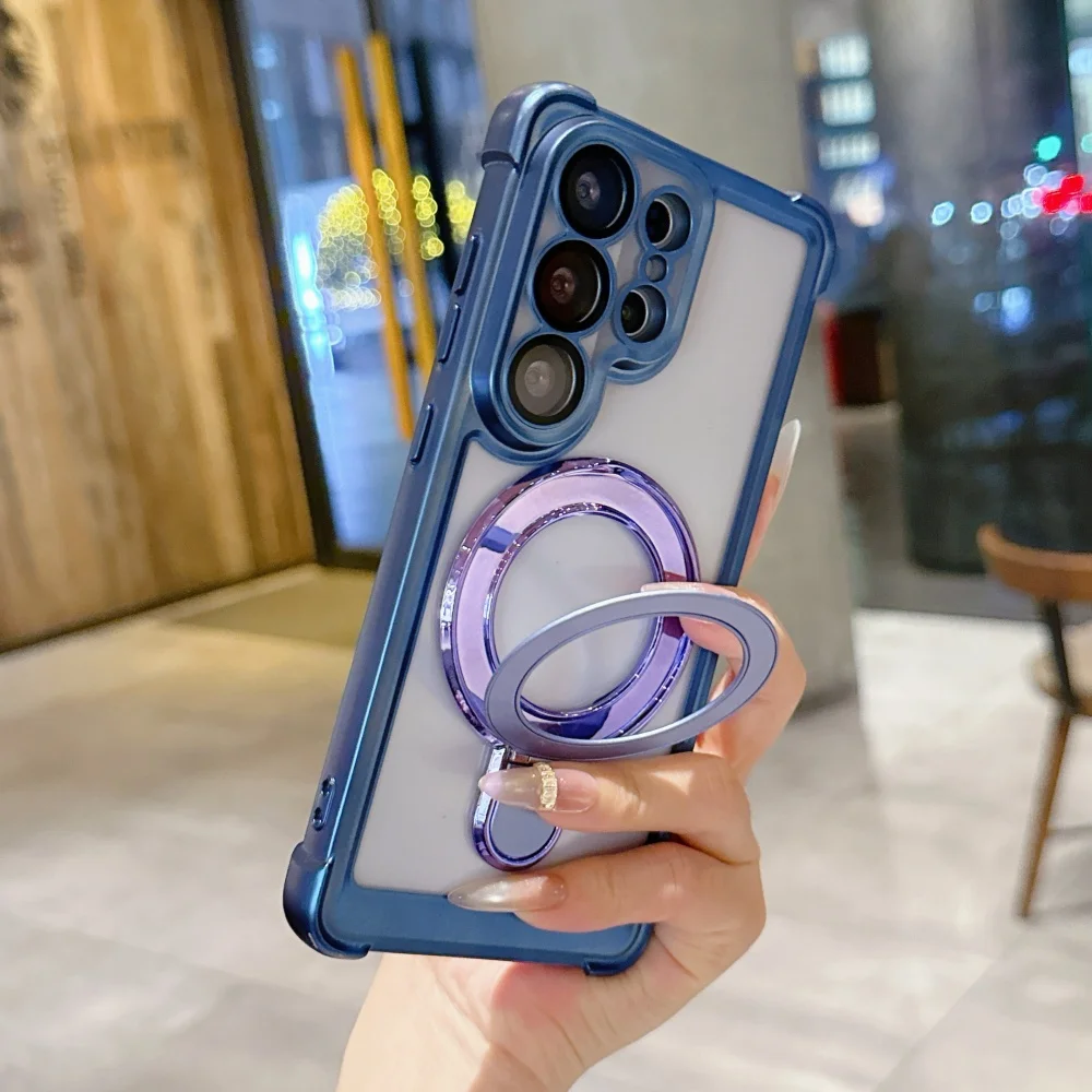 Capa Protetora De Acrílico Com Suporte Magnético E Tampa De Lente Para Galaxy S24 (azul).