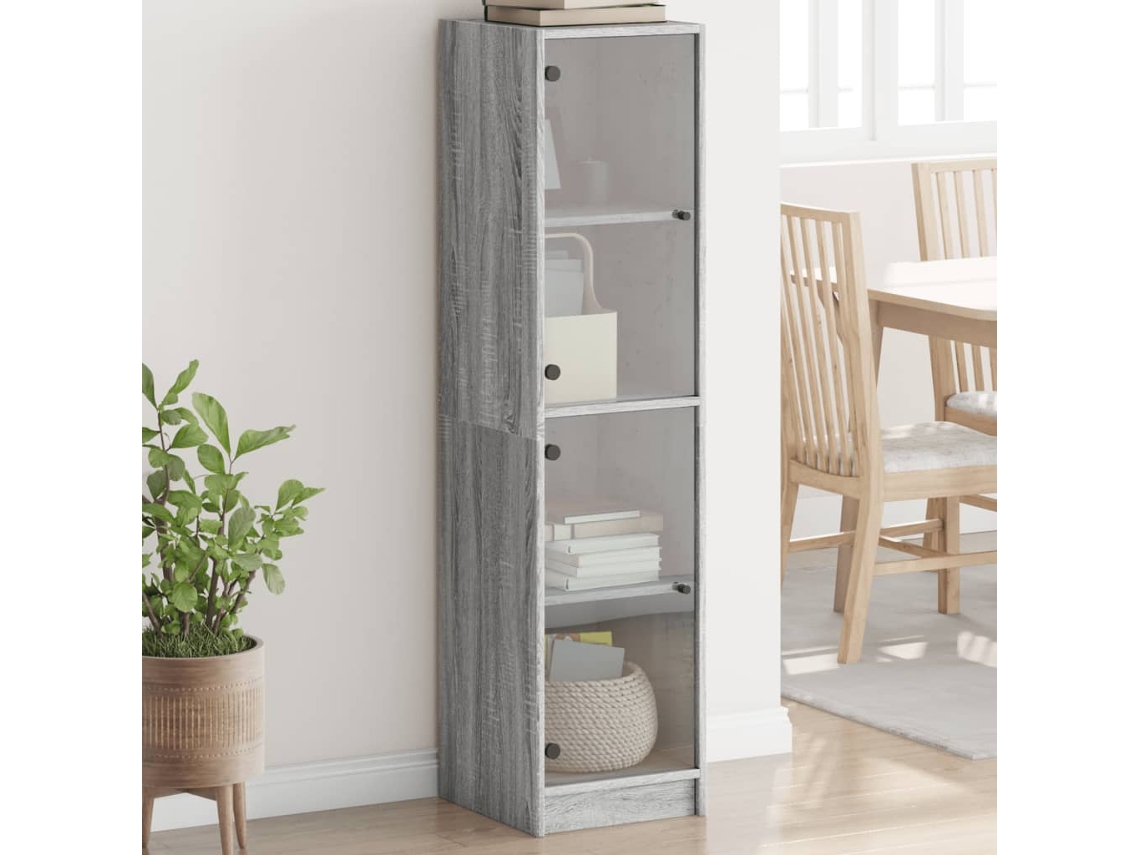 Vidaxl Aparador Alto C/ Portas De Vidro 35x37x142 Cm Cinzento Sonoma