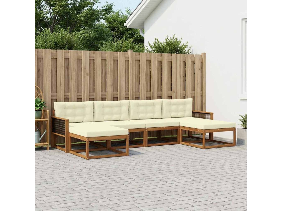 Vidaxl Conjunto De Sofás Para Exterior 6 Unid. Natural E Creme