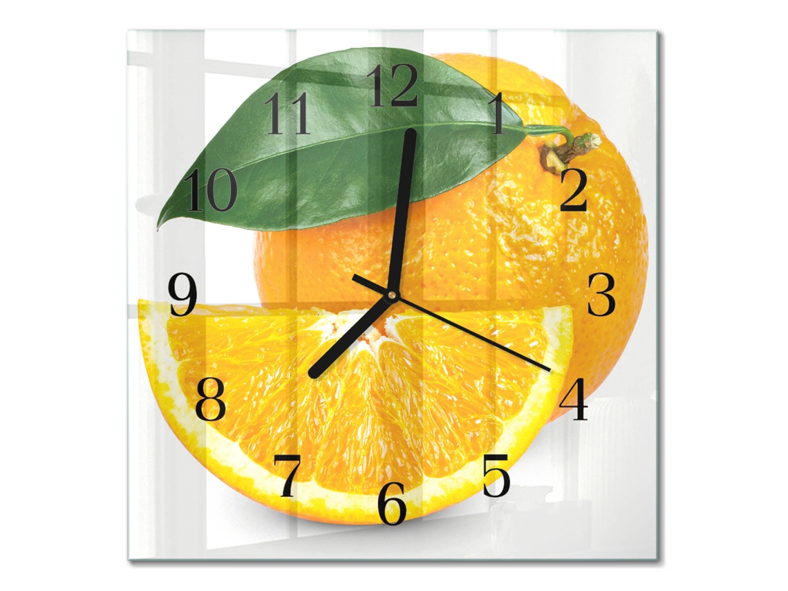 Relógio De Parede De Vidro Laranja Espelharte (30x30 Cm)