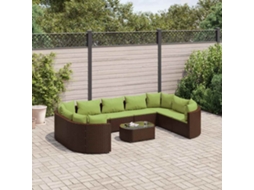 Vidaxl 10 Pcs Conj. Sofás Jardim Com Almofadões Vime Pe Castanho