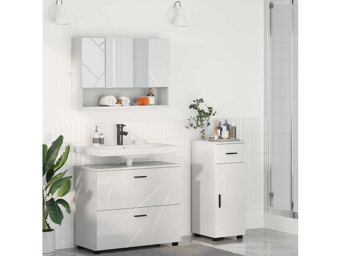 Vidaxl Conjunto De Móveis Para Banheiro 3 Unid. Branco Brilhante